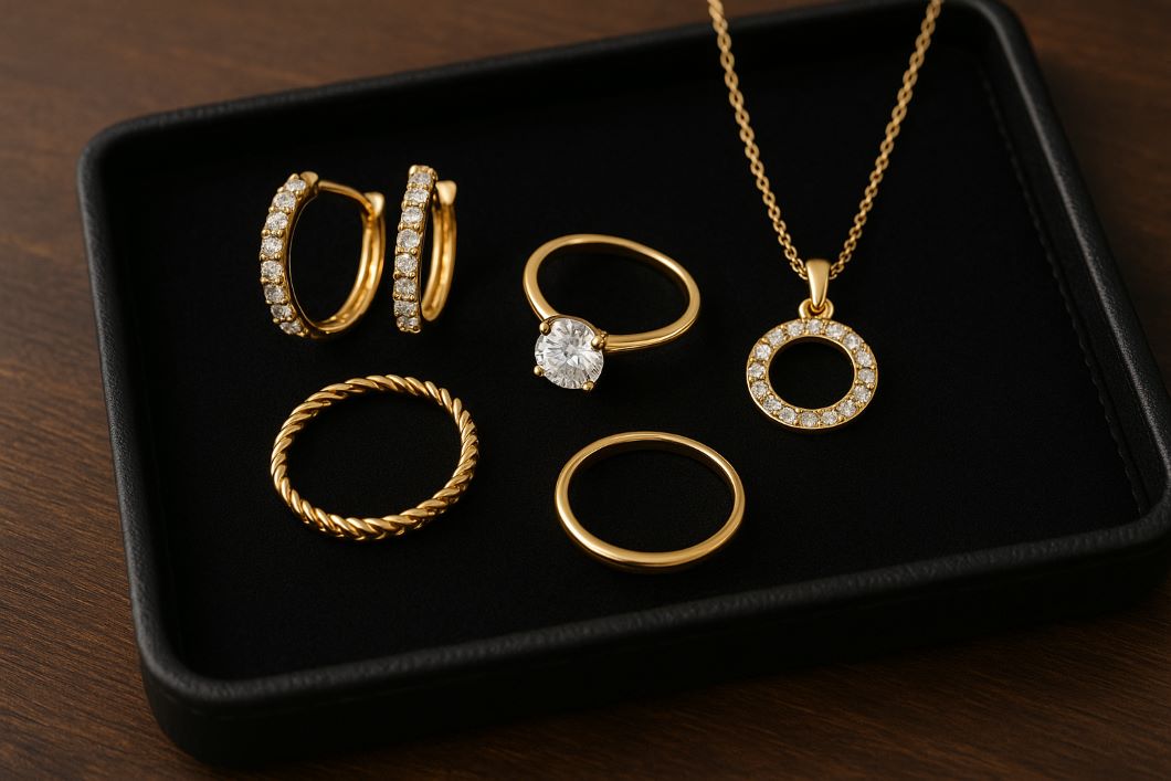 ODM jewelry collection of gold and diamond pieces ready for jewelry retailers.